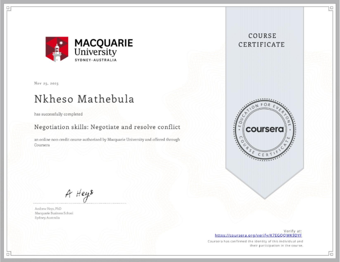 Negotiation skills: Negotiate and resolve conflict Certificate Preview